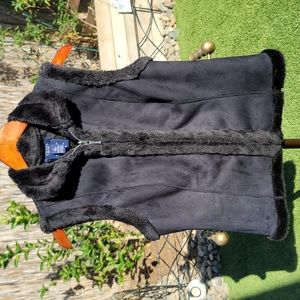 Chaps Black Faux Fur Zip Up Vest Sz. S
